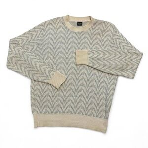 Aspire Vintage 80s Men's Beige and Light Gray Crewneck Sweater